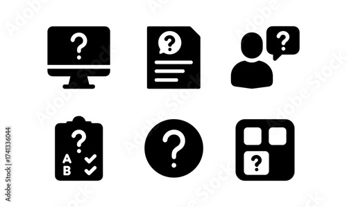 Collection of black question mark icons for web and app interfaces