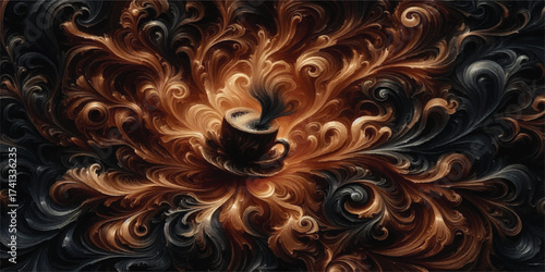 A wave pattern featuring black coffee as the central theme, creating a stylized and artistic background.