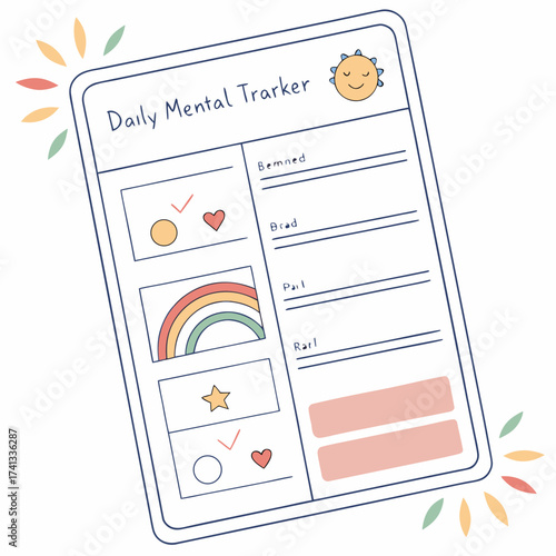 Daily mental tracker with sun and rainbow