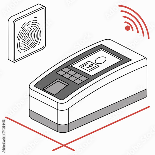 Isometric illustration of a biometric scanner with fingerprint reader