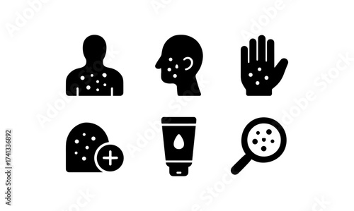 Skin care and treatment icons set for dermatology and health awareness