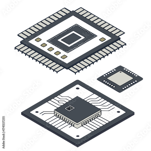 Isometric view of electronic chips
