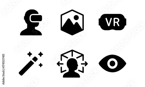 Modern vr and augmented reality icon set featuring minimalistic symbols