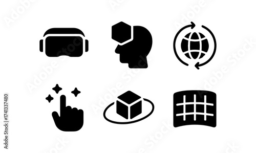 Virtual reality and augmented reality icons in silhouette style