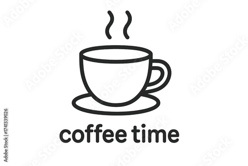 Coffee time linear icon. Hot coffee cup with steam outline symbol for cafe menu, logo, or break time concept. Simple vector illustration for web, app, and print design.