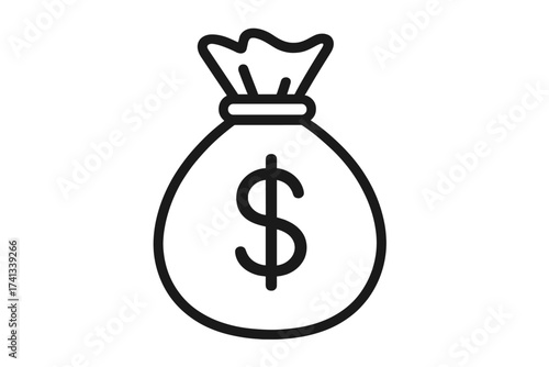 Money bag line icon. Dollar sign on a sack. Vector for finance, banking, and business. Wealth, cash, currency, savings, investment, profit, income, salary, payment.