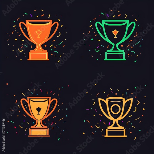Illustrative celebration: Vibrant trophy icons symbolize victory and achievement