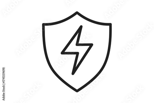 Energy protection shield icon. Power safety symbol. Electricity security concept. Vector linear sign for insurance. Lightning bolt, thunder metaphor for electrical safety.