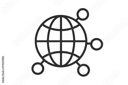 Global network icon. Internet connection & WWW concept. Worldwide communication technology. Data exchange, social network & globalization vector. Earth pictogram with nodes.