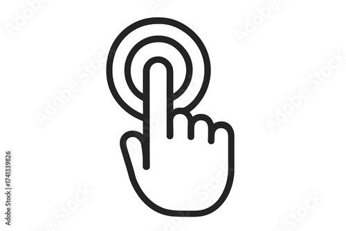Hand touch icon. Finger pressing button, tapping screen. Linear vector for user interface. Click, point, and select gesture. Interaction concept for web and app design. UI UX.