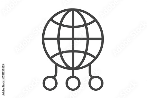 Global network icon. Internet connection symbol. World wide web concept. Communication technology vector. Data server hosting sign. Globe line art for global connectivity.