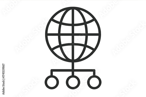 Global network icon. Internet web connection concept. Worldwide technology, communication symbol. Server, database, hosting sign. Digital data, online system pictogram. Line art.