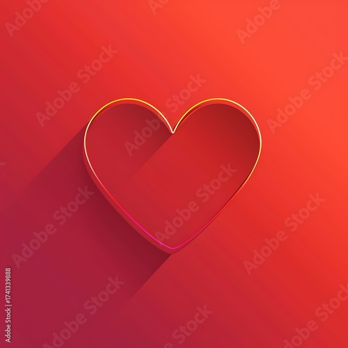 Radiant heart outline casting elongated shadow on gradient crimson background