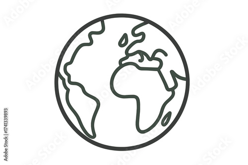 Globe icon earth symbol. Planet world map vector illustration. Linear outline style for global travel, environment, or international business. Simple flat web pictogram design.