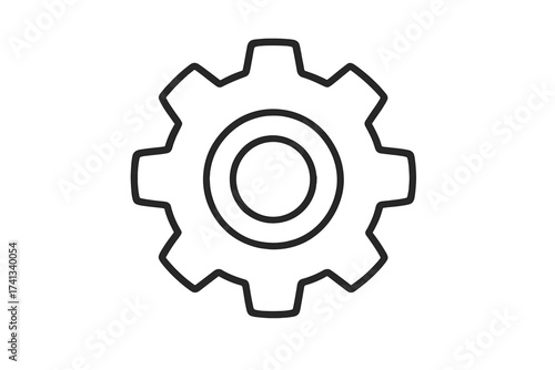 Gear icon vector. Simple cogwheel line art. Settings, options, preferences pictogram. Configuration, setup menu button. Mechanical, engineering, industrial process concept.