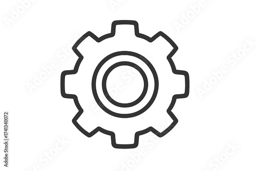 Gear icon for settings and options. Cogwheel symbol for mechanical engineering. Industrial process and technology concept. Machine part vector illustration. Simple line art design.
