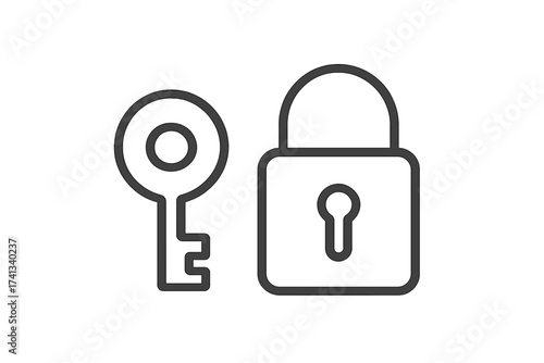 Key and lock line icon. Concept of security, safety, and privacy. Symbol for access, login, password, and protection. Vector illustration for web, apps, and graphic design.