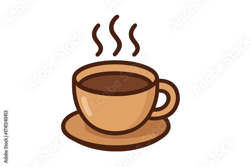Hot coffee cup vector illustration. Simple icon of a steaming mug of espresso, cappuccino or tea. Flat cartoon symbol for cafe menu, morning beverage or drink concept.