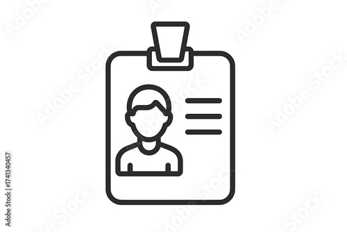 ID card line icon for identity verification. Vector personal identification badge. Employee name tag, access pass for corporate security. Staff identity symbol, press pass, visitor.
