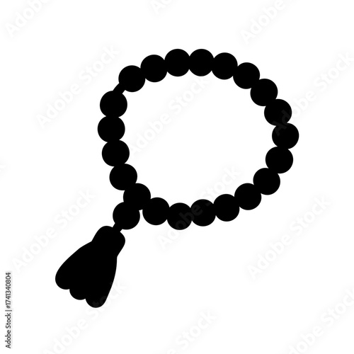Black rosary bead or tasbih with tassel isolated on a white background