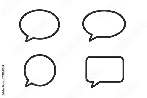 Minimalistic speech bubble icons set, transparent vector outlines for web design, apps, banners, social media, chat, message, communication, conversation symbols