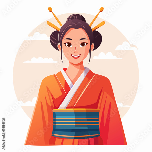 Japanese woman in kimono with transparent background