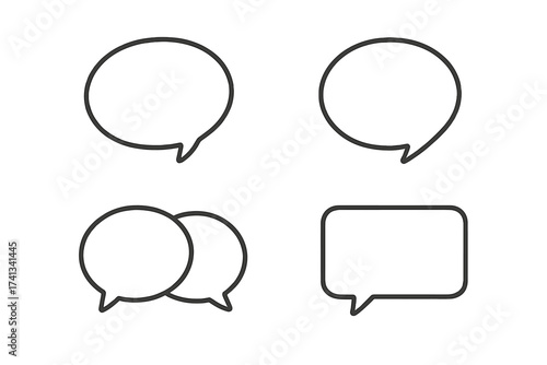 Minimalistic Thin Outline Speech Bubble Icons for Web and Graphic Design, Apps, Banners, Social Network, Chat, Messaging, Communication, Transparent Vector Cartoon Illustration
