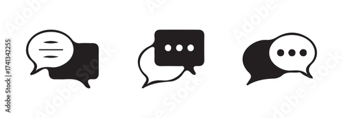Message icon set, chat icon, speech bubble symbol, chat discussion solid glyph icon, vector illustration EPS 10.