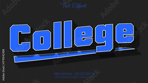 College word in bold blue 3D text with shadow effect on black textured background vector design