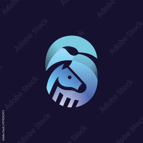 Gradient Horse Logo and Leaf