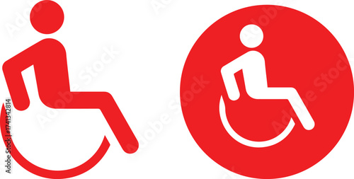person in wheelchair, disabled symbol, red icon, vector graphic accessible handicap icon, minimalist vector illustration"