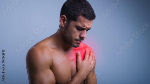 Man clutching chest red spot man feels chest pain marked with red man clutching - man feels chest pain marked with red