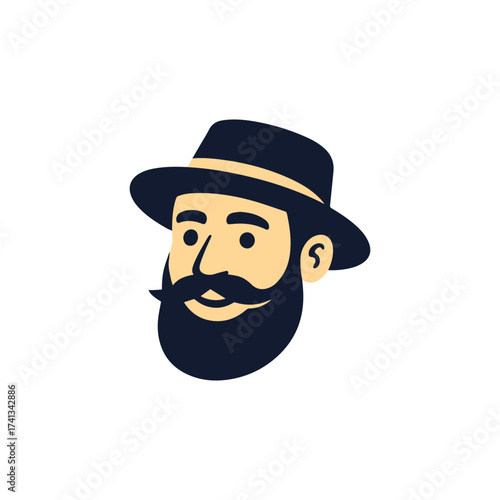 Silhouette beard man with a hat Logo 