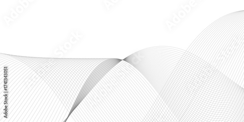 Abstract background with silver, grey and white smoky wave lines on white paper wave background. Gray and white digital technology wavy curve lines background.	
