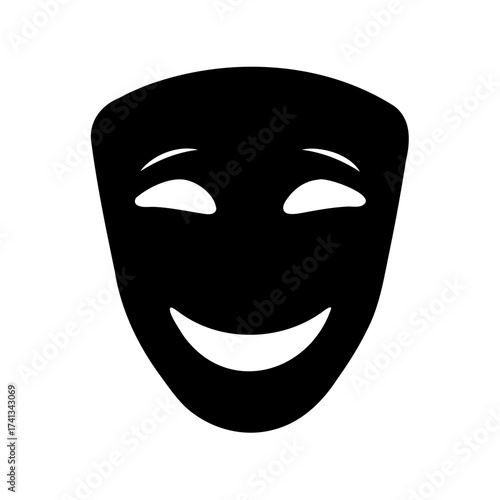 Smiling black theater mask evoking a sense of amusement and playfulness