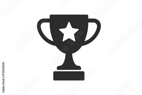 Trophy cup icon with a star. Award symbol for winner and victory. Simple flat vector for success, achievement, and competition. First place prize for champion. Reward graphic.