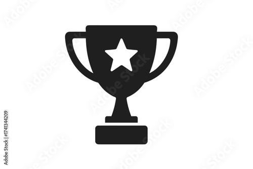 Trophy cup icon with star. Winner prize symbol. First place victory award. Champion success achievement concept. Black silhouette glyph for web, app, logo. Vector illustration.