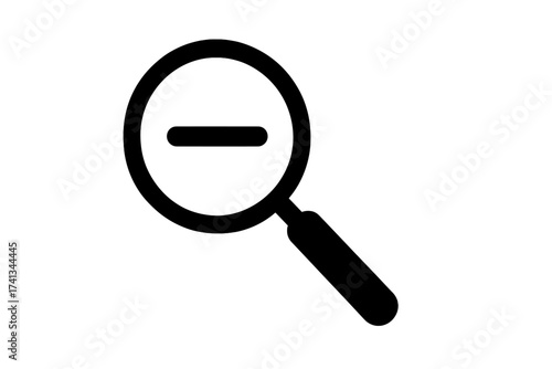 Vector magnify glass icon with minus symbol. Zoom out concept for web search and navigation. Flat design element for website, app interface, logo, and UI design. Loupe graphic isolated.