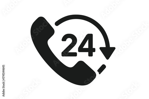 24 7 service icon. Phone call support sign. Customer service. Open 24 hours a day and 7 days a week. Always available. Contact center. Hotline vector symbol illustration.
