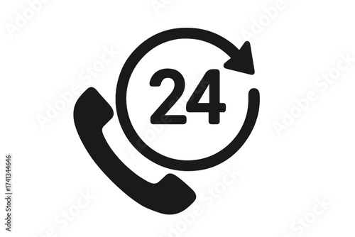 Vector 24 hour service icon. Customer support anytime symbol. 24/7 call center assistance concept. Phone help sign for web, logo, app, UI. Isolated flat illustration.