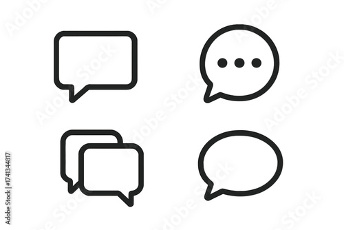 Speech bubble vector icon set. Chat bubbles, message, dialogue, and comment outline symbols. Communication and conversation concept for social media, apps, and web design.