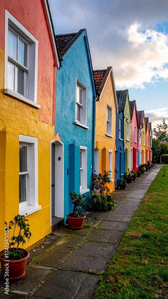 Naklejka premium Row of colorful houses, vibrant colored facades