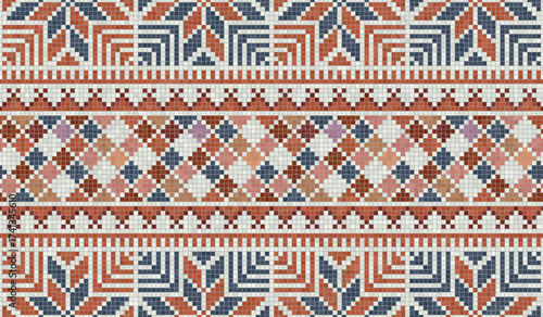 Mosaic tiles seamless pattern composition with traditional Palestinian motif. Editable vector background for print, background, web, wrapping.