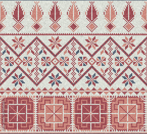 Mosaic tiles seamless pattern composition with traditional Palestinian motif. Editable vector background for print, background, web, wrapping.