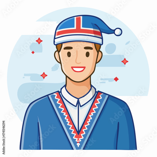 Icelandic man in traditional costume with transparent background