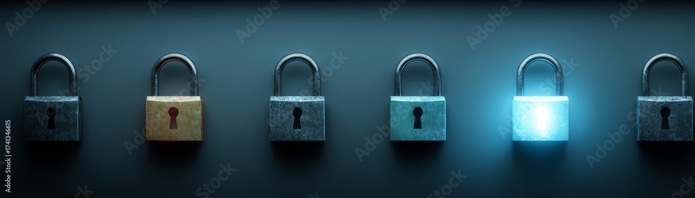 Fototapeta premium Padlock row security metal padlocks lined up padlock row security padlock row security