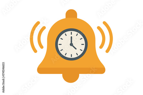 Ringing alarm bell clock icon. Time management, deadline, reminder, and notification concept. Flat vector illustration for business projects, schedules, and web applications.