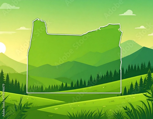 Oregon state map, landscape illustration