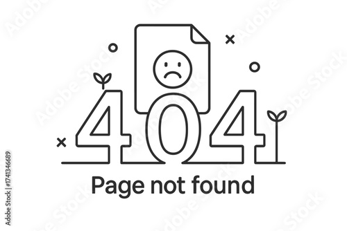404 error page not found vector line illustration. Sad document icon. Website maintenance message. Internet connection problem or broken link technical issue. Disconnect concept.