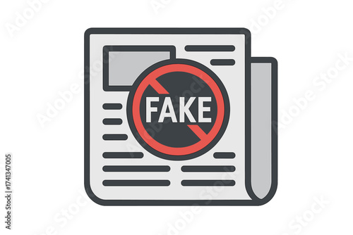 Fake news vector flat icon with newspaper. Misinformation, disinformation and propaganda concept. Stop deception in media. Journalism ethics and social issue illustration.
